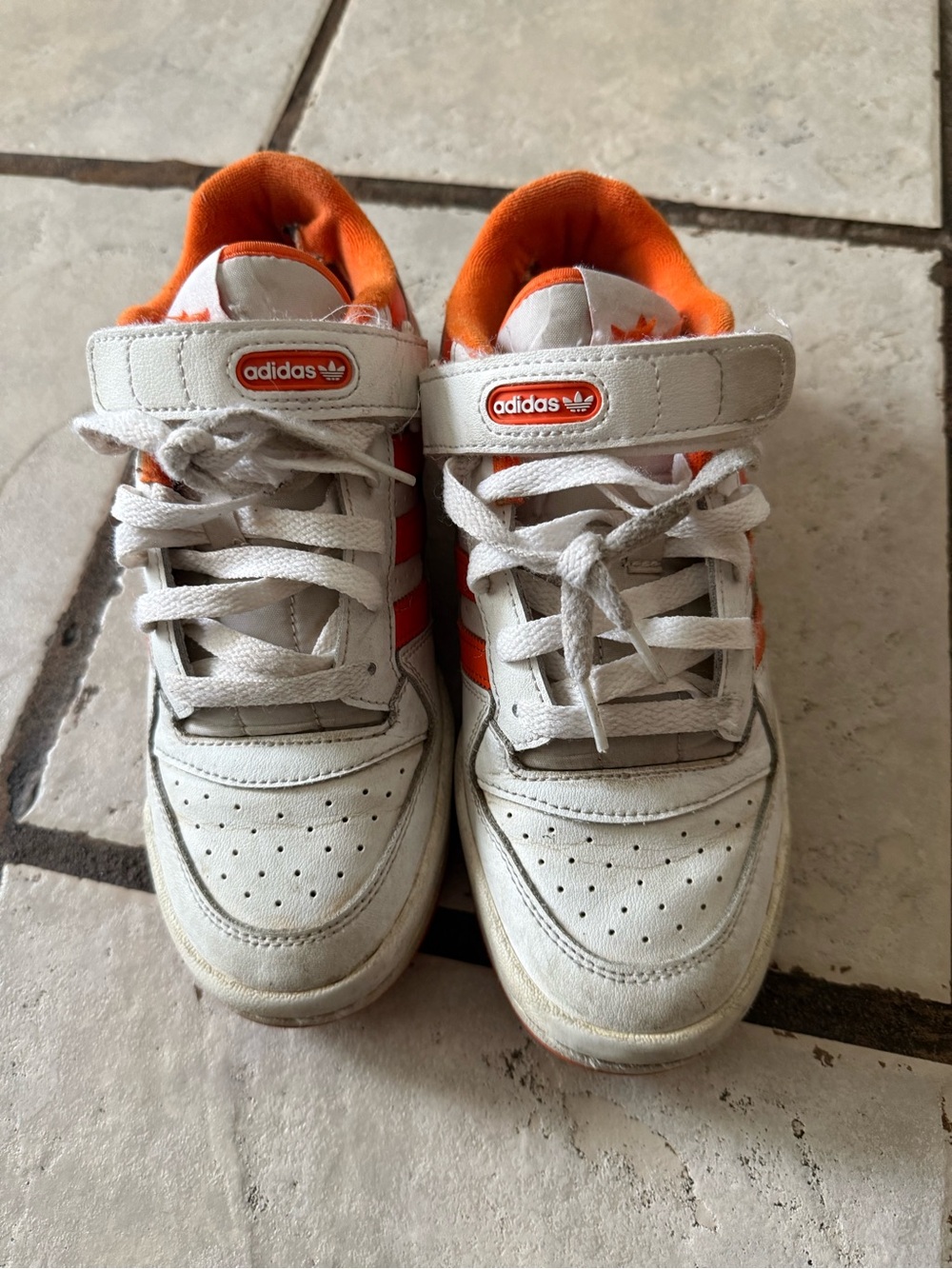 adidas Kids White and Orange Low-Top Sneakers